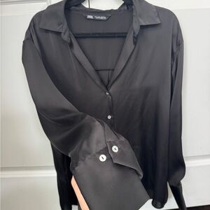 Zara Midnight Black Satin Shirt